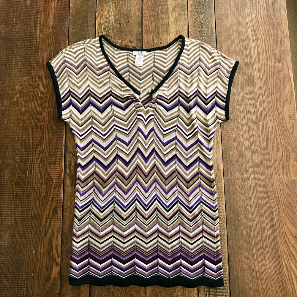 Cache Size Small Chevron Print Knit Top With Ring